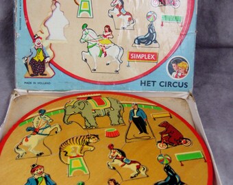 1940s/50s SIMPLEX CIRCUS Puzzle # 106 - Made in Holland - Circular Jigsaw With Original Box - Unique