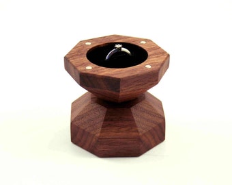 Engagement ring box. Walnut wood ring box. Diamond shape box. Ascetic design box.
