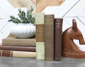 Brown Books, Decorative Book Set, Brown Decor, Farmhouse Decor