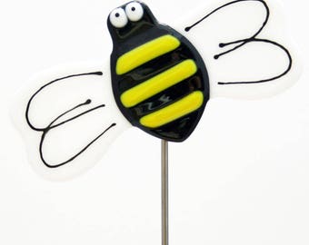 Glassworks Northwest - Honey Bee Plant Stake - Fused Glass Garden Art