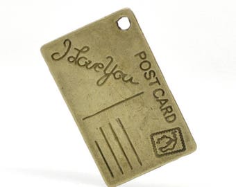 Charm pendant "Postcard i love you" 26x16mm