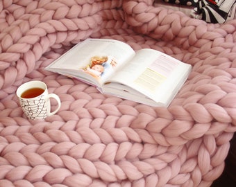 Giant Blanket, 100% Merino Wool Blanket, Chunky Knit Blanket, Thick Knit Blanket, Blanket Throw, Chunky Wool Blanket, Home decor
