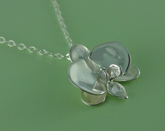 Phalaenopsis Orchid Charm Necklace in Sterling Silver, Orchid Jewelry, Wedding Jewelry, Bridesmaid Jewelry, Orchid Charm Necklace
