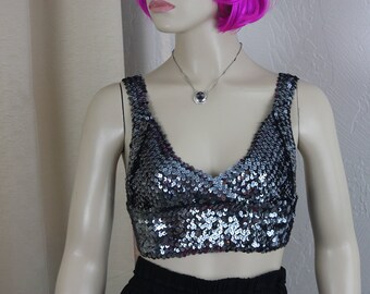 Vintage Sequined Party Top Rave Top Size Small Medium 1980s