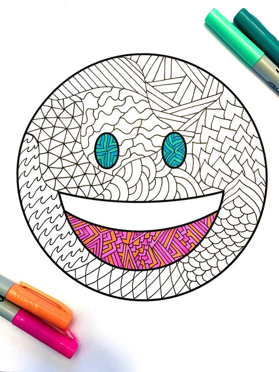 Smile Emoji PDF Zentangle Coloring Page