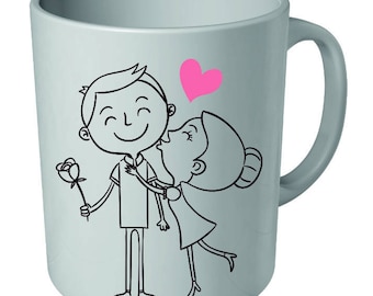 Mug for coffee/chocolate/tea ceramic white "Valentines" custom print StickMarquage Agen