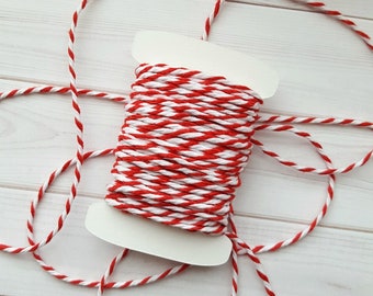 10 Yards Chunky Red Baker's Twine, Red and White Thick Twine, 100% Cotton