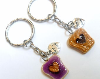 Peanut Butter and Jelly Heart Keychain Set, Grape, With Best Friend Charm, Best Friend's Keychains, Cute :D
