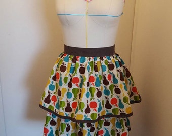 Retro Fruit Print 2 Tiered Gathered Skirt Apron