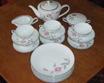 23pc Noritake China 6044 Rosemarie Luncheon Coffee Tea Set w Pot, Coffee Cups, Saucers & Plates