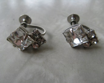 Vintage Rhinestone Screw Back Earrings