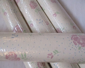 Floral Rose contact paper drawer liner craft supply 4 rolls pink country rose shabby cottage chic baby's room nursery decor