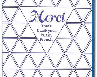 Merci That's thank you, but in French letterpress printed Thank You card