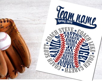 Multi Coach, Baseball, Softball team, Tee-ball coach gift, team gift, team sport printable, Coach Appreciation gift, team names, SB1, BB1