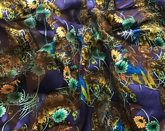 Green, Gold and Blue Silk Mix Burnout Fabric