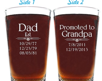 Grandpa Beer Glass - Gift for Grandpa - Daddy-Grandpa Beer Glass with Kids Birthdates - Up to 8 Birthdates per side