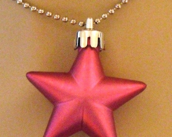Hot Pink Pearlescent Shining Star Necklace (Funky Felt Flowers)