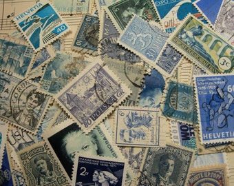 40 Blue Postage Stamps, Used Postage Stamps, Vintage Postage Stamps, Blue, World Wide