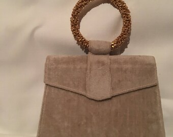 Small Grey Vintage Purse, velvet and silk