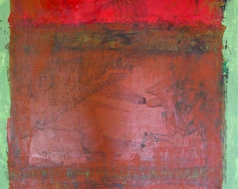 Orange Rust Green Color Block Original Painting Inspired by Mark Rothko. Rustic Urban Decay Impression Midcentury Modern Art Acrylic 24x18