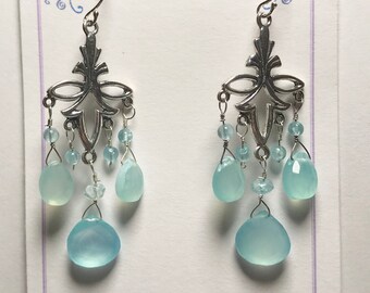 Blue chalcedony chandelier sterling silver earrings