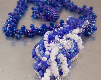 Blue Bead Embroidery Necklace