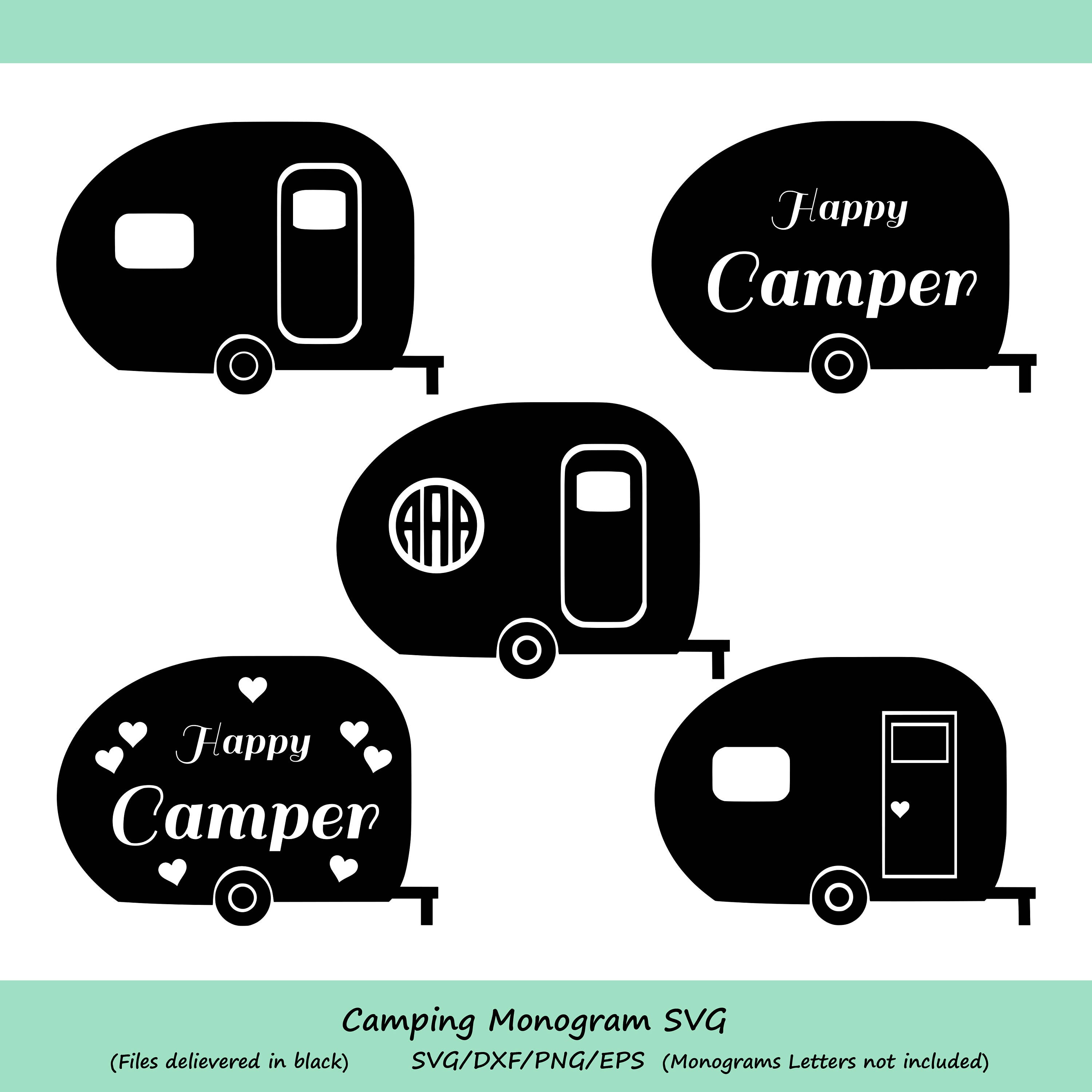 Camper SVG Cut Files Camper Monogram SVG Happy Camper SVG