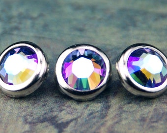 10 Tanzanite Glacier Blue Crystal Hair Snaps - Round Silver Rim Edition -- Made with Swarovski Crystal Element Rhinestones