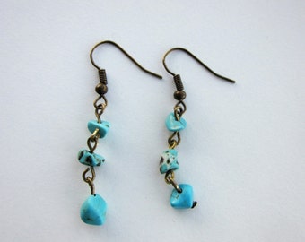 Turquoise Chip Earrings Bronze Colored Turquoise Earrings