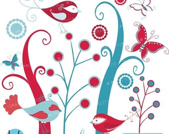 80% OFF SALE birds and trees clipart commercial use, vector graphics, digital clip art, digital images - CL432