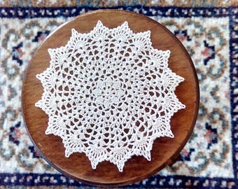 dollhouse miniature silk crochet round doily, IGMA artisan
