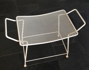 Sleek Punched Metal Bench in White, Vintage