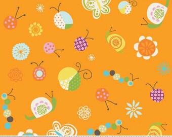 04187 -Deena Rutter for Riley Blake Happier C5501 Multi Bugs in orange color- 1/2 yard