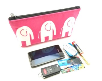 Pink and White Elephant - Medium Cosmetic Bag with Zippered top - 10 x 5 x 2