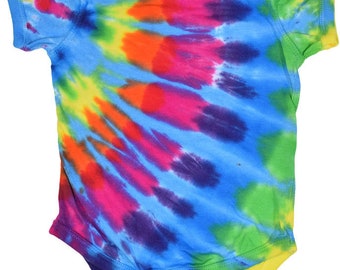 Custom handdyed baby onesie's Black light reactive glows in the dark