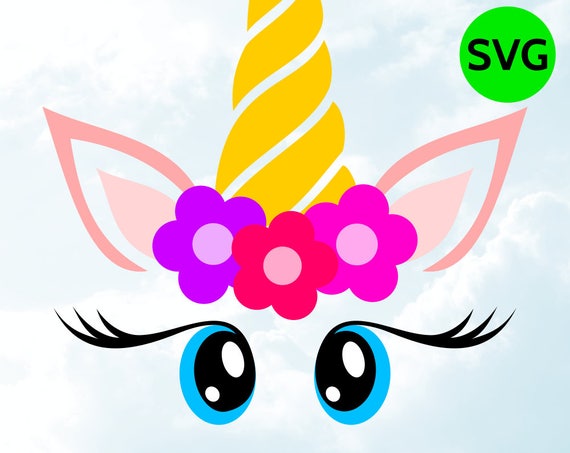 Download Unicorn Face SVG with Flowers Horn Eyelashes and Big Cute