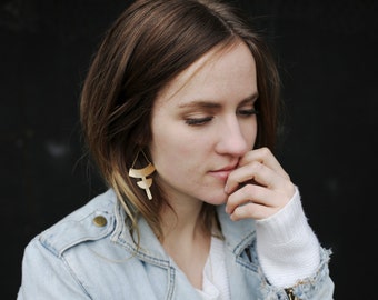 Gold Statement Earrings, Geometric Statement Earrings, Gold Geometric Earrings, Gold Dangle Earrings, Big Gold Earrings | Barrier Earrings