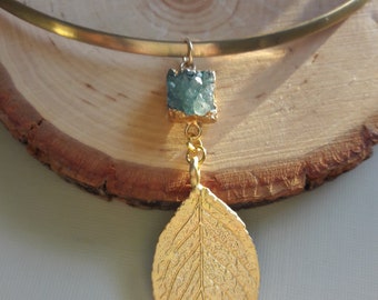 Blue Drussy and Brass Choker Necklace