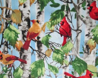 Birds Realistic Cardinals More Trees White Cotton Fabric Fat Quarter or Custom