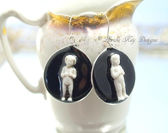 Frozen Charlotte Doll Earrings Black Resin Tiny Charlotte Doll Hoop Resin Sterling Earrings Lorelie Kay Original