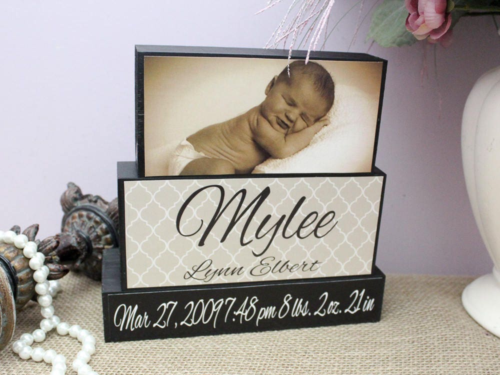 Nursery Decor Baby Name Wooden Blocks Unique New Gift Zoom