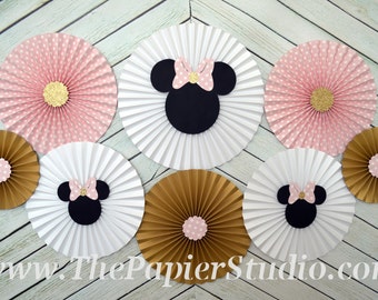 Pink and Gold, Minnie Mouse Inspired, Set of 8 (eight) Paper Rosettes