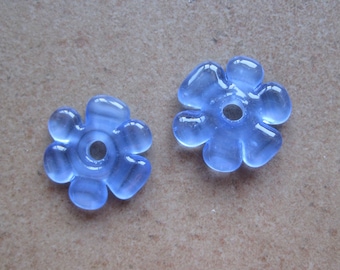 Lampwork Beads - SueBeads - Disc Beads - Disc Flowers - Blue Cut Disc Flower Bead Pair - Handmade Lampwork Beads - SRA M67
