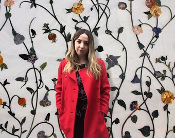 Vintage 1960's Red Brocade Double Breasted Peacoat