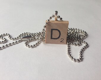 Scrabble Tile Alphabet Letter Necklace D