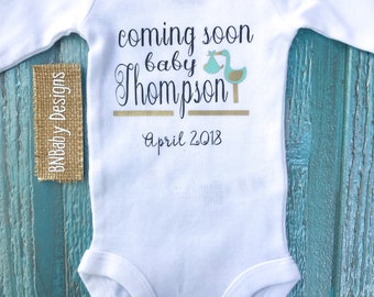 Baby announcement onesie, custom baby onesie, baby on the way, coming soon onesie, unisex baby onesie,