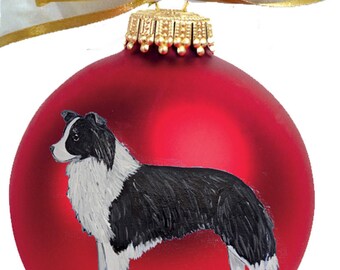 Border Collie Dog Hand Painted Christmas Ornament - Can Be Personalized with Name