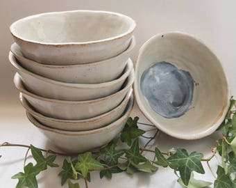 hand made ceramic white and blue earthy bowls