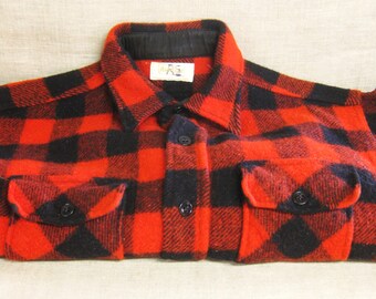 Vintage Wool Black and Red Buffalo Plaid Jacket, Mens Fall Coat, Shirt Style, Rural Look, Hipster, Winter Fall Outerwear, Lumberjack