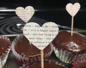 30 heart book text cupcake toppers